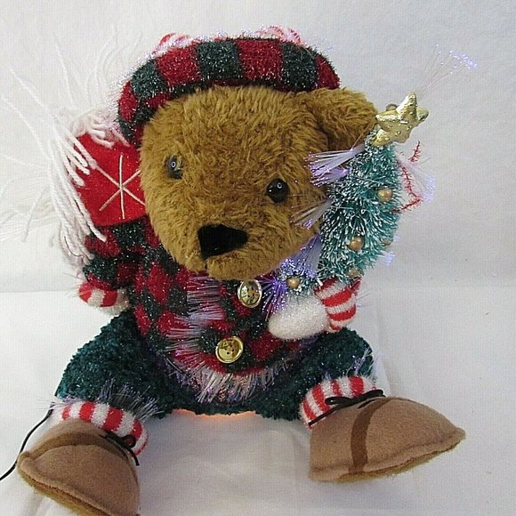 Christmas Avon Teddy Bear Fiber Optic Lighted Tree Color Changing 11" Sitting - Picture 6 of 7